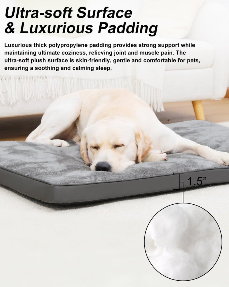 EMSLX Dog Bed for Crate Washable Dog Beds Large Sized Plush Kennel Pad Pet Sleeping Mat with Anti-Slip Bottom, 35x22 Inch, Grey - Image 2